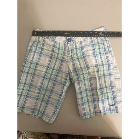 O'Neill Shorts Ocean Blue White Plaid Bermuda 100% Cotton Sz 5 Beachy Coastal - Picture 8 of 10